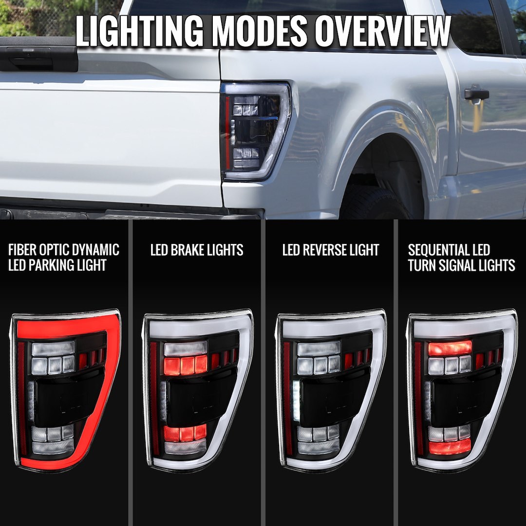 Spec-D Tunin Tail Light Assembly, Clear Lens with Reflex Reflector, Black ABS Plastic Housing, LED Bulb – LT-F15021JMBSM-SQ-RS