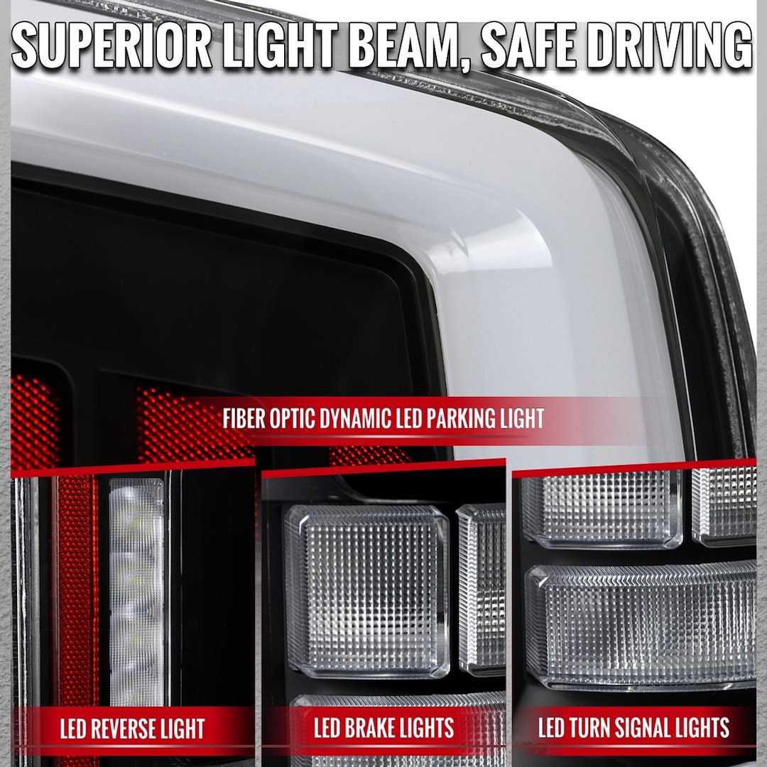 Spec-D Tunin Tail Light Assembly, Clear Lens with Reflex Reflector, Black ABS Plastic Housing, LED Bulb – LT-F15021JMBSM-SQ-RS