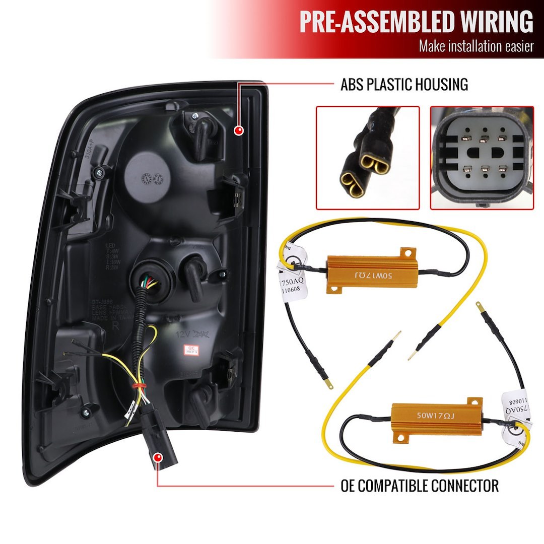 Spec-D Tunin Tail Light Assembly, LED, Clear Lens with Red Reflector, Black Housing – LT-RAM1925JRLD-SQ-TM