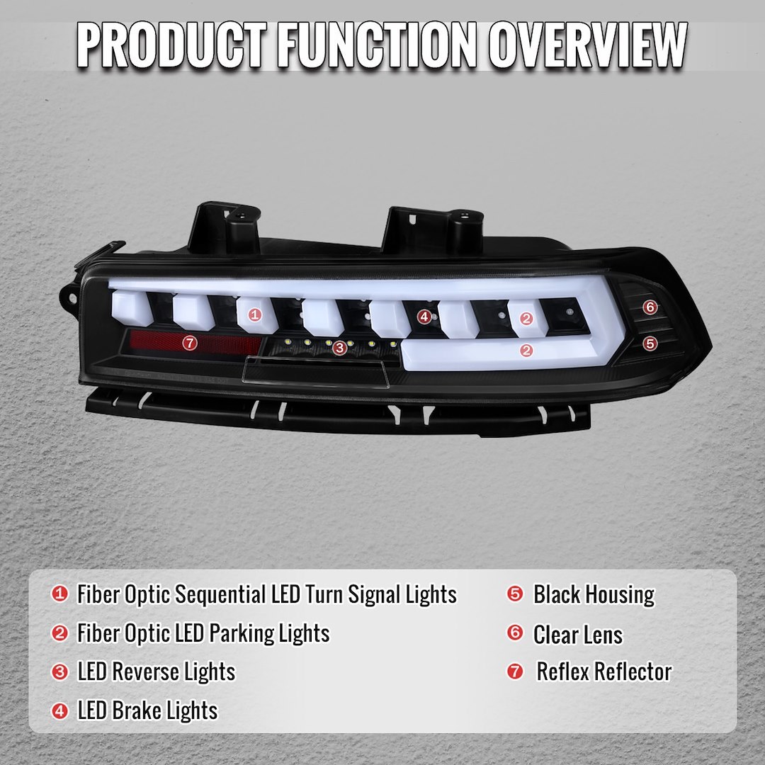Spec-D Tunin Tail Light Assembly, Clear Lens with Reflex Reflector, Black ABS Plastic Housing, LED Bulb – LT-CMR14JMLED-SQ-TM