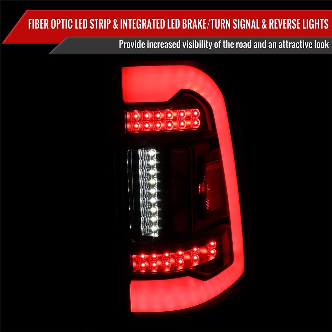 Spec-D Tunin Tail Light Assembly, Clear Lens, Glossy Black Housing, LED Bulb, Set of 2, With Red LED Bar – LT-RAM1915JRLED-TM