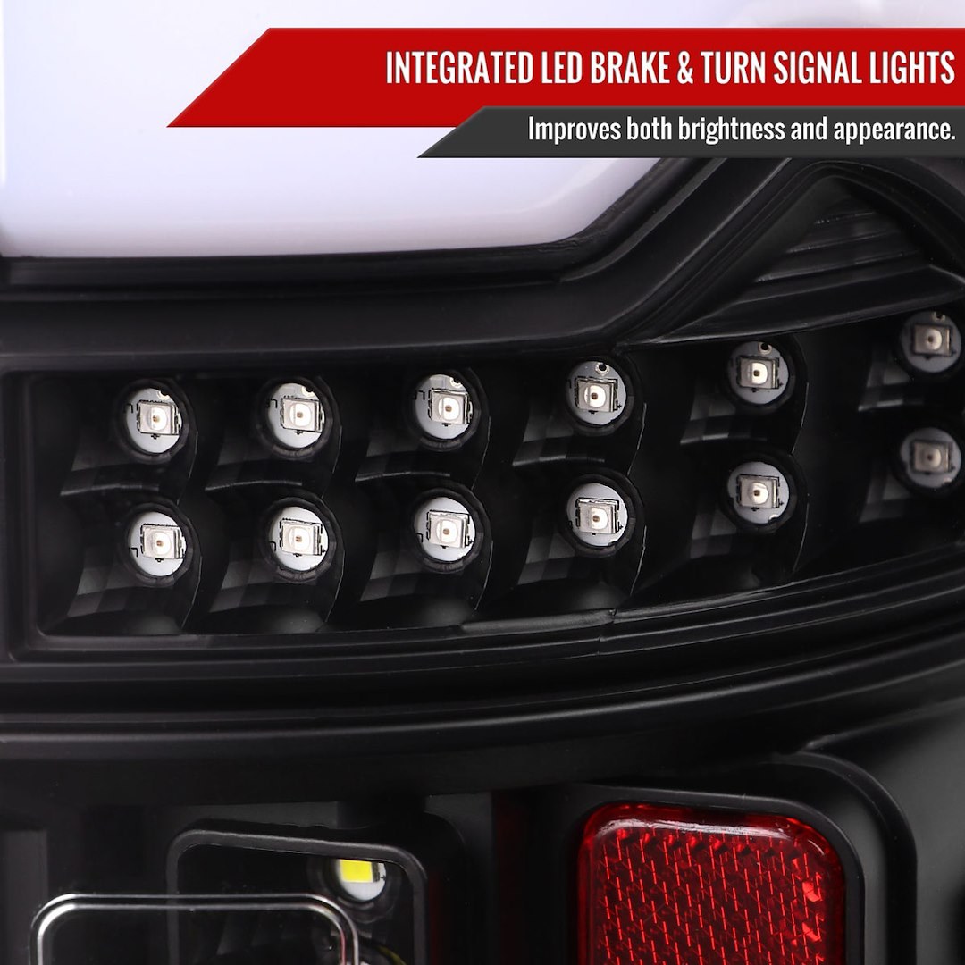 Spec-D Tunin Tail Light Assembly, Clear Lens, Glossy Black Housing, LED Bulb, Set of 2, With Red LED Bar – LT-RAM1915JRLED-TM