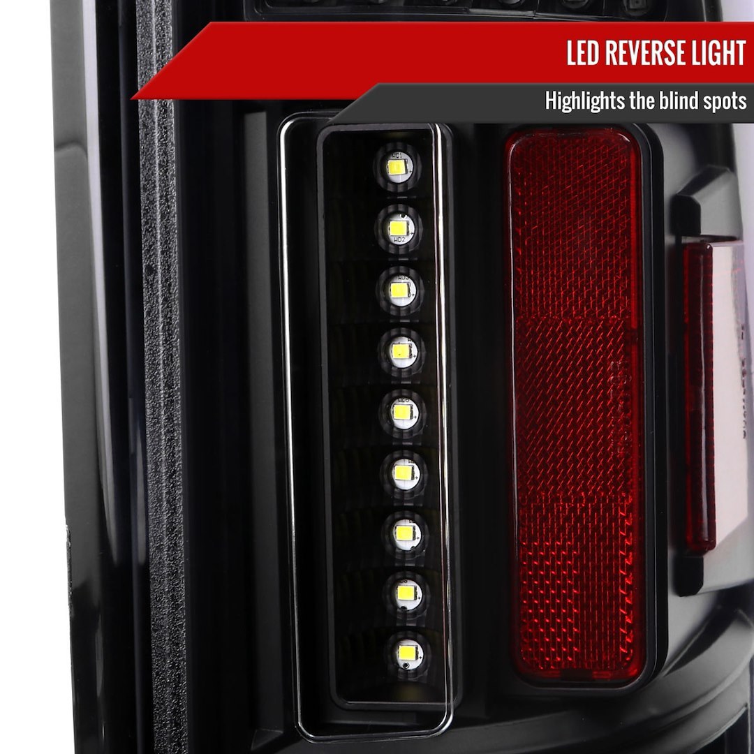 Spec-D Tunin Tail Light Assembly, Clear Lens, Glossy Black Housing, LED Bulb, Set of 2, With Red LED Bar – LT-RAM1915JRLED-TM