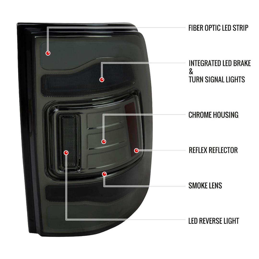 Spec-D Tunin Tail Light Assembly, LED, Smoke Lens, Chrome ABS Plastic Housing – LT-RAM09GLED-RS
