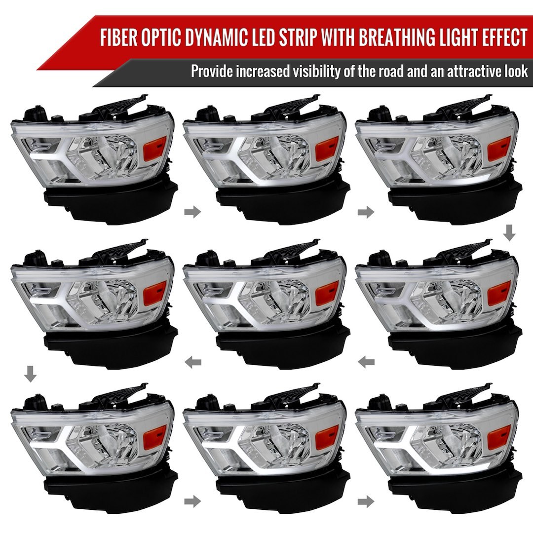 Spec-D Tunin Headlight Assembly, Factory Style Beam with Fiber Optic Dynamic Animated LED Strip/ Turn Signal Light – 2LH-RAM1915-G3-RS