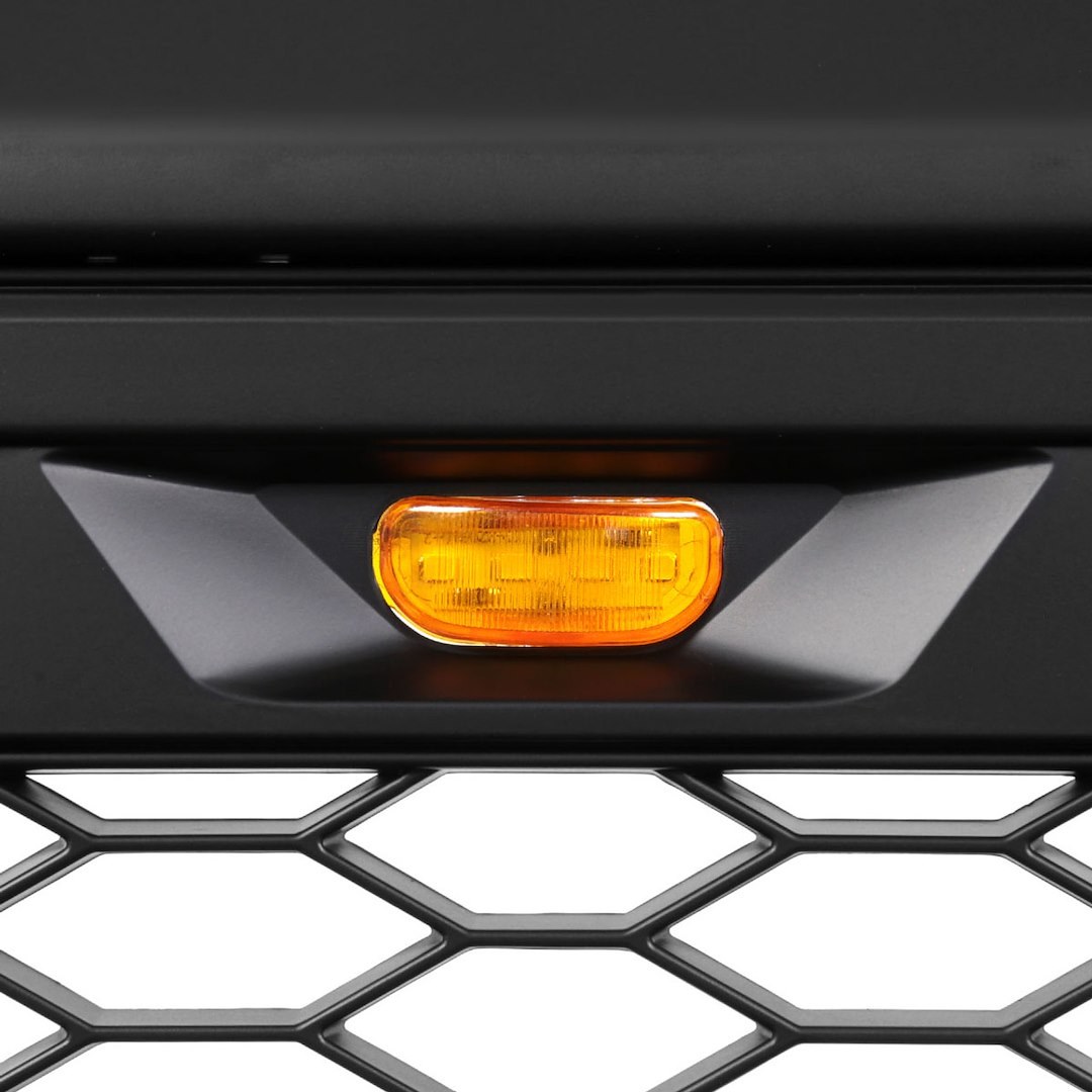 Spec-D Tunin Grille, Honeycomb Style, With Light Cutout, Matte Black, ABS Plastic, With 3 Amber LED Lights, Emblem Not Included – HG-TAC12BB-LED-KH
