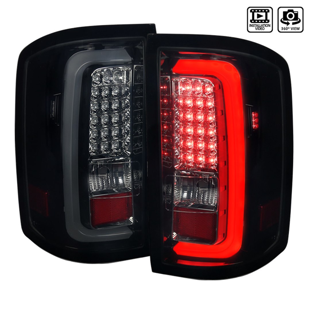 Spec-D Tunin Tail Light Assembly, LED, Smoke Lens, Glossy Black Housing, Red Bulb, Set of 2, Bulbs Not Included for Reverse Lights – LT-SIE14BBLED-TM