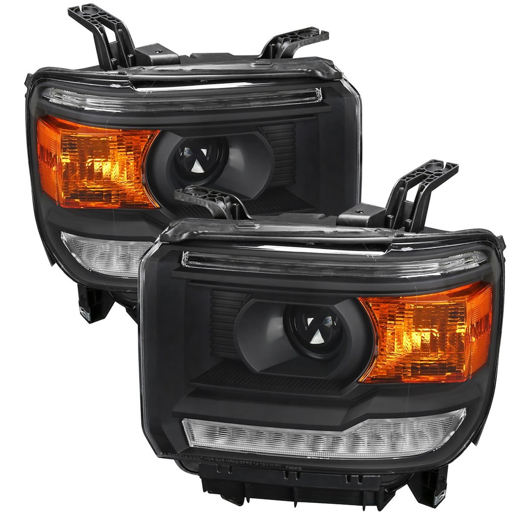 Spec-D Tunin Headlight Assembly, Projector Headlights with LED Light Strip, Clear Lens, Matte Black Housing, DOT/ SAE Approved – 2LHP-SIE14JM-DRL-GO