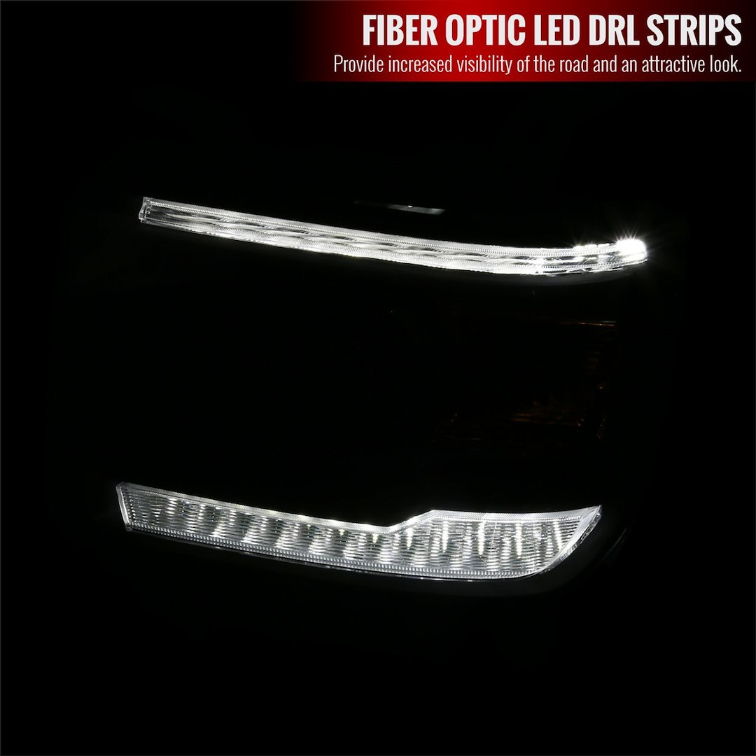 Spec-D Tunin Headlight Assembly, Projector Headlights with LED Light Strip, Clear Lens, Matte Black Housing, DOT/ SAE Approved – 2LHP-SIE14JM-DRL-GO
