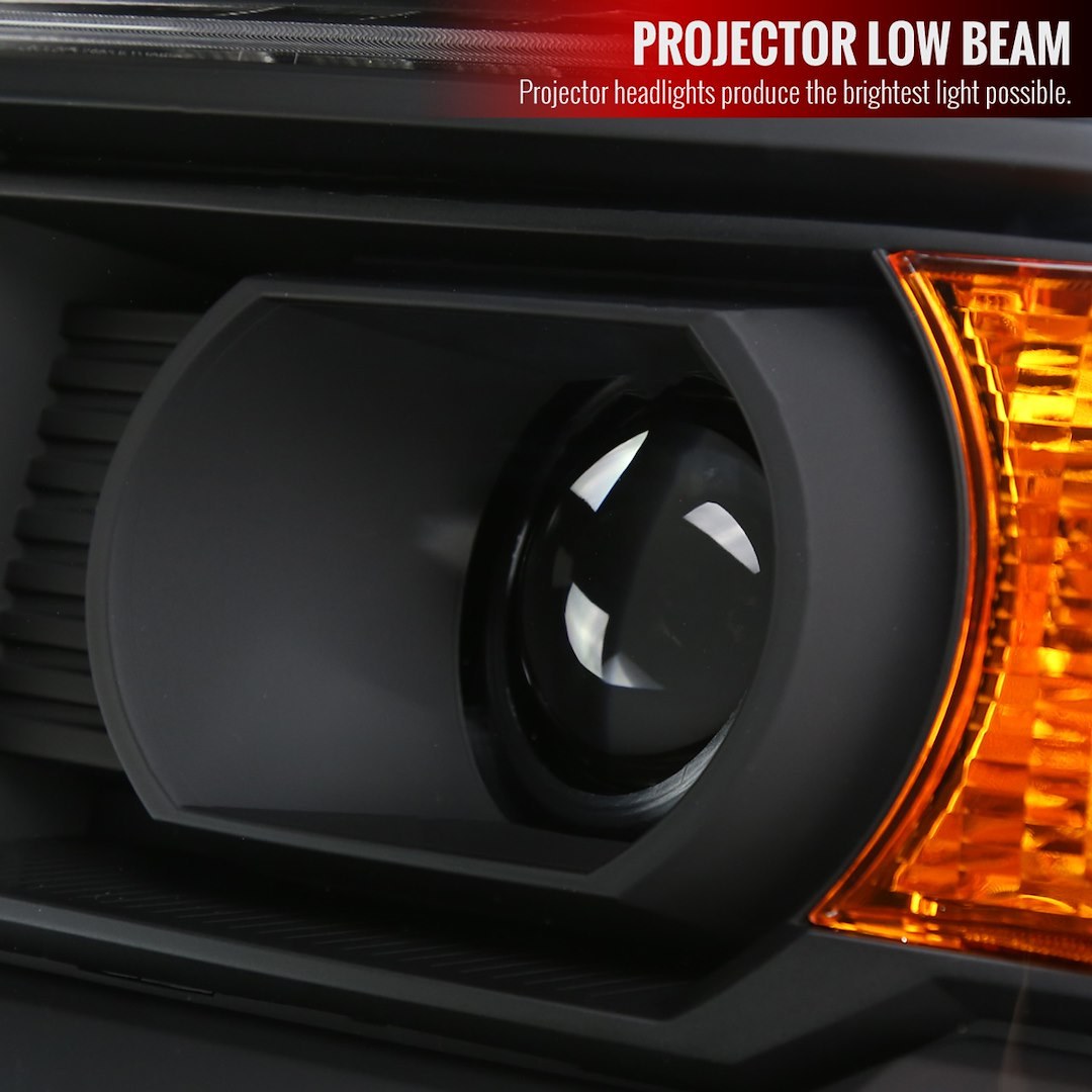Spec-D Tunin Headlight Assembly, Projector Headlights with LED Light Strip, Clear Lens, Matte Black Housing, DOT/ SAE Approved – 2LHP-SIE14JM-DRL-GO