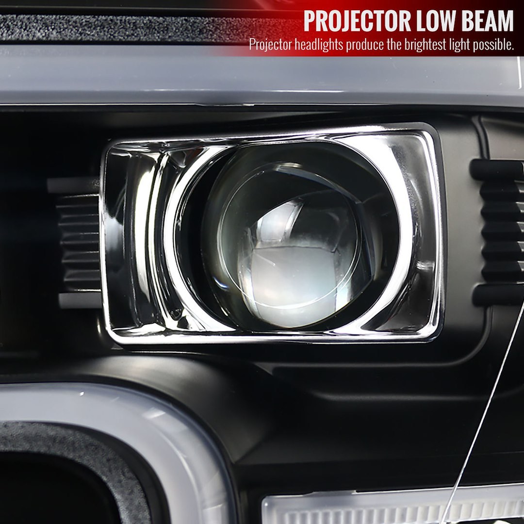 Spec-D Tunin Headlight Assembly, Halogen Bulb, Dual Projector Headlights with LED Bar, H9 Low Beam/ H1 High Beam Bulb, Clear Lens – 2LHP-F15015JM-TM