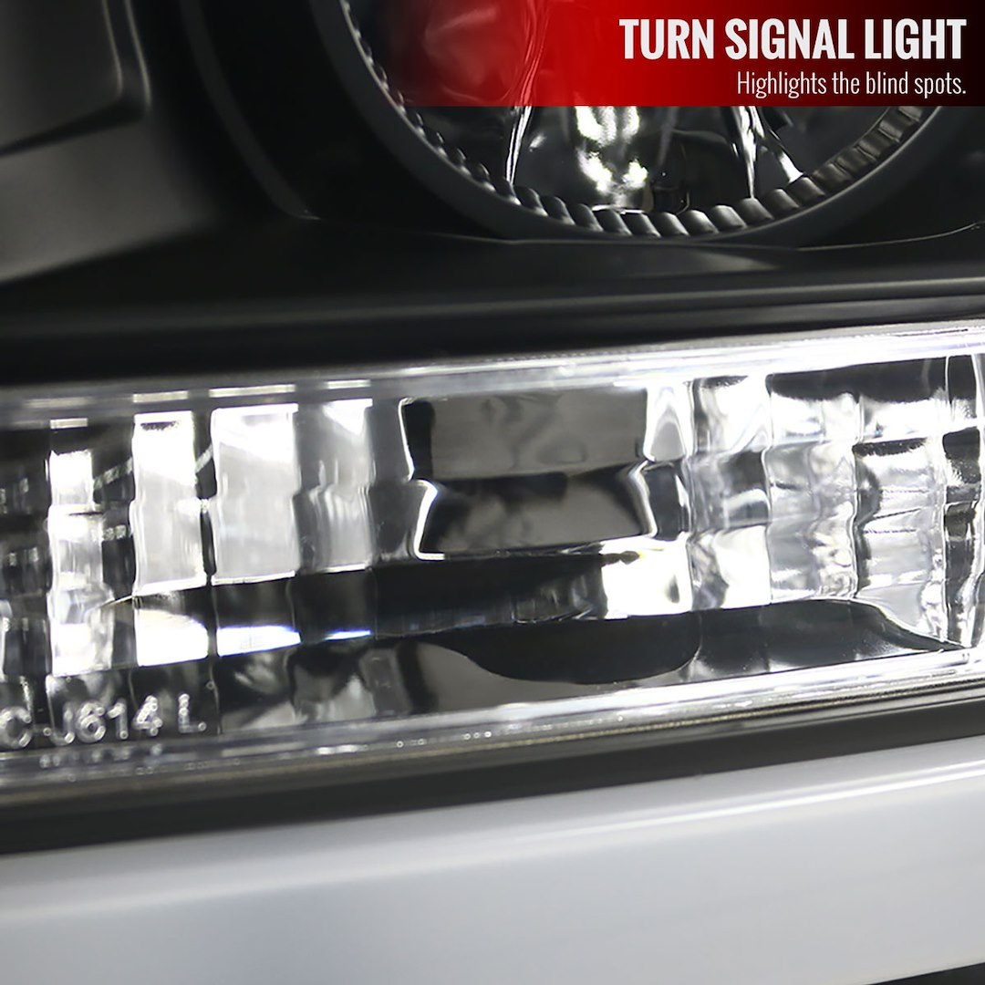 Spec-D Tunin Headlight Assembly, Halogen Bulb, Dual Projector Headlights with LED C-Bar, H1 High Beam/ H11 Low Beam Bulb – 2LHP-F25011JM-TM