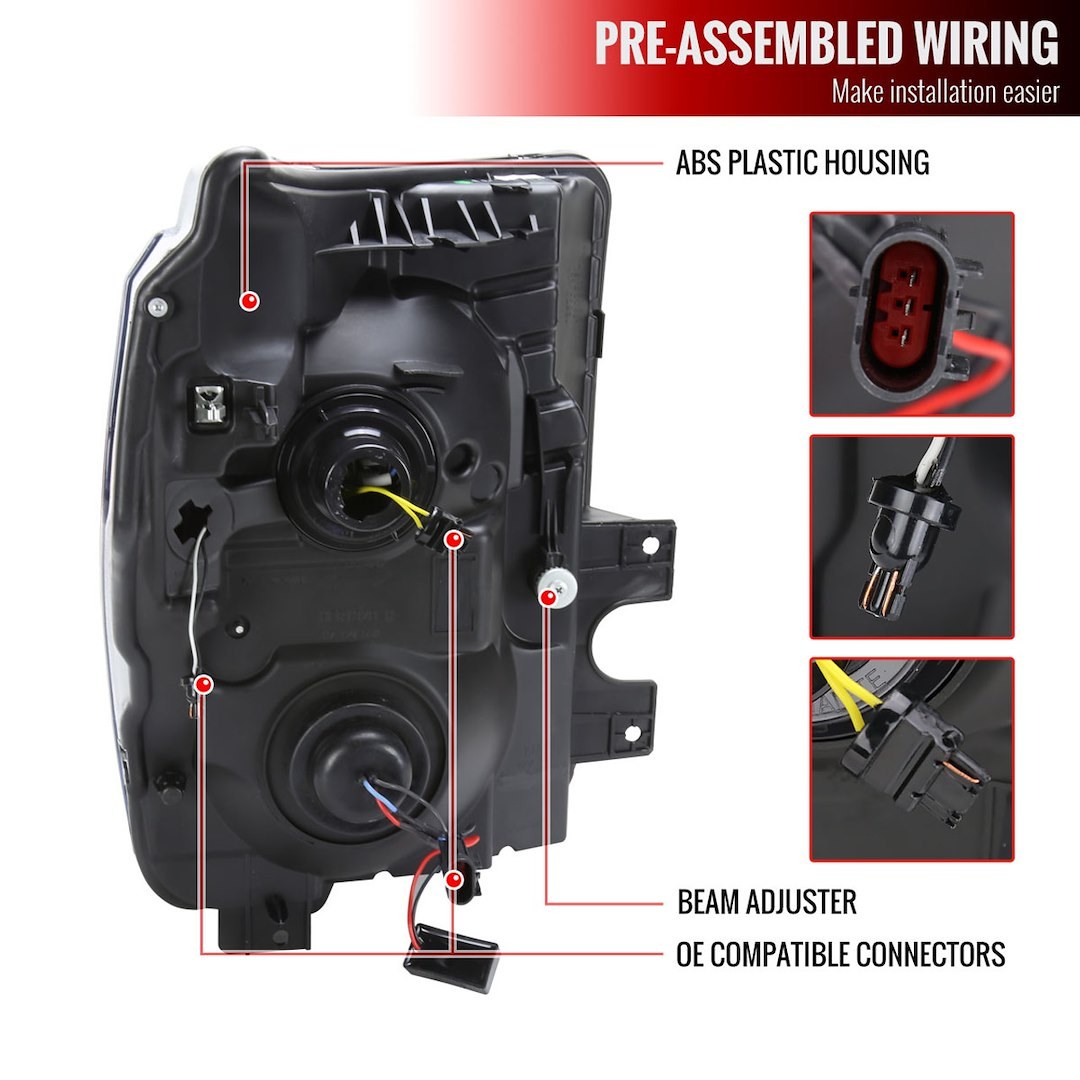 Spec-D Tunin Headlight Assembly, Projector Beam with Sequential Daytime Running Light and Turn Signal – 2LHP-F25011-SQ-RS