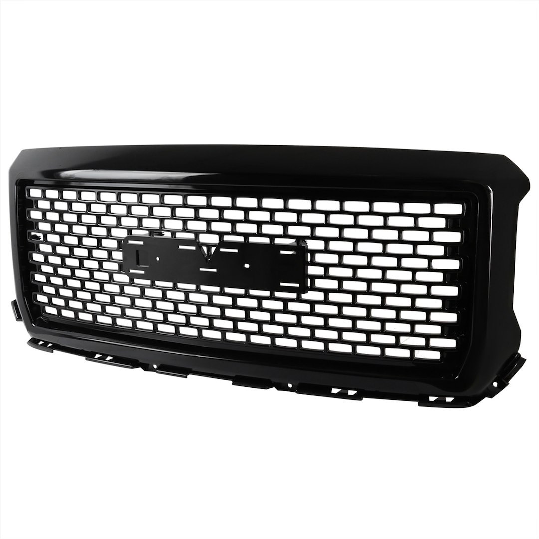 Spec-D Tunin Grille, Denali Style with Mesh, With Emblem Cutout, Gloss Black, ABS Plastic, Emblem Not Included – HG-GMC14BK-GL