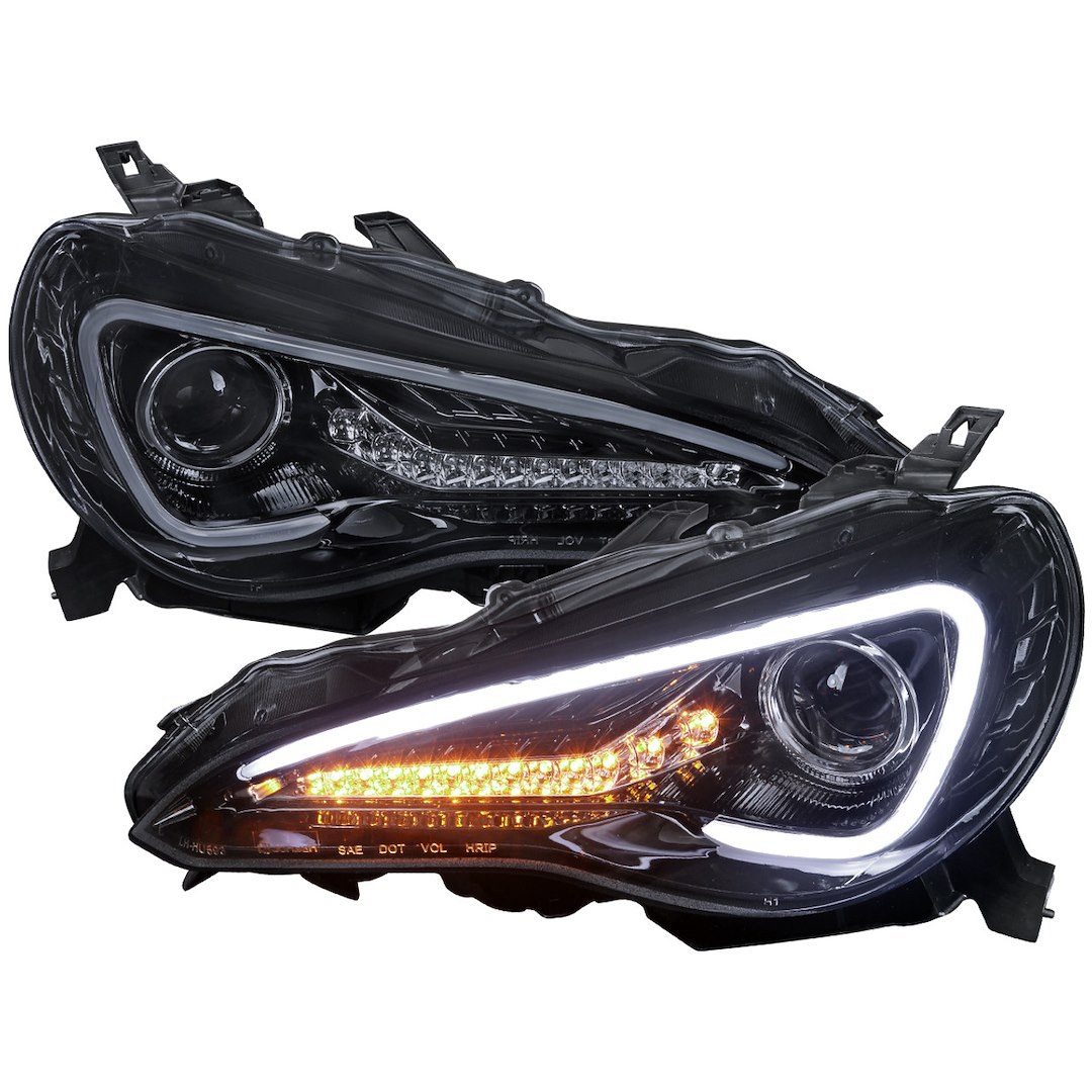 Spec-D Tunin Headlight Assembly, Projector Beams with Fiber Optic Daytime Running Light/ Amber LED Turn Signal Light – LHP-FRS12G-TM