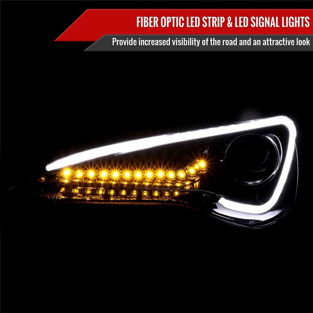 Spec-D Tunin Headlight Assembly, Projector Beams with Fiber Optic Daytime Running Light/ Amber LED Turn Signal Light – LHP-FRS12G-TM