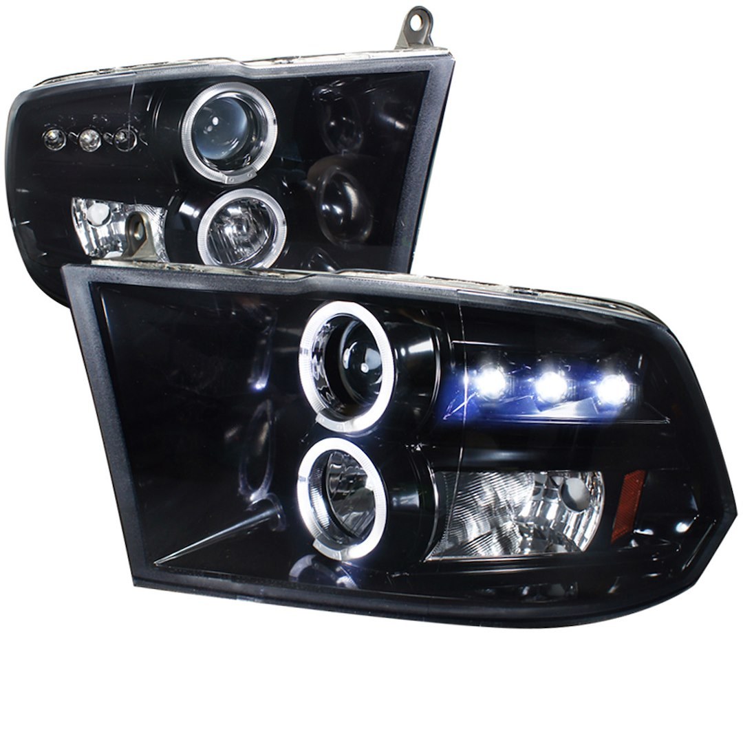 Spec-D Tunin Headlight Assembly, Halogen Bulb, Dual Halo Projector Headlights with LED Accent Light, H1 High/ Low Beam Bulb – 2LHP-RAM09G-TM