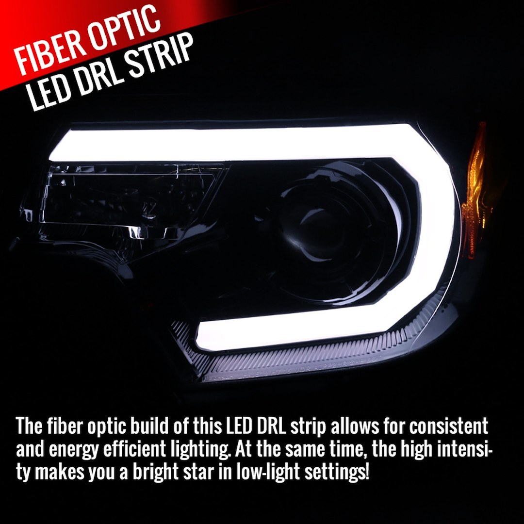 Spec-D Tunin Headlight Assembly, Halogen Bulb, Projector Headlights with LED C-Bar, H7 High Beam/ Low Beam 55 Watt Bulb, Smoke Lens – 2LHP-TAC12G-TM