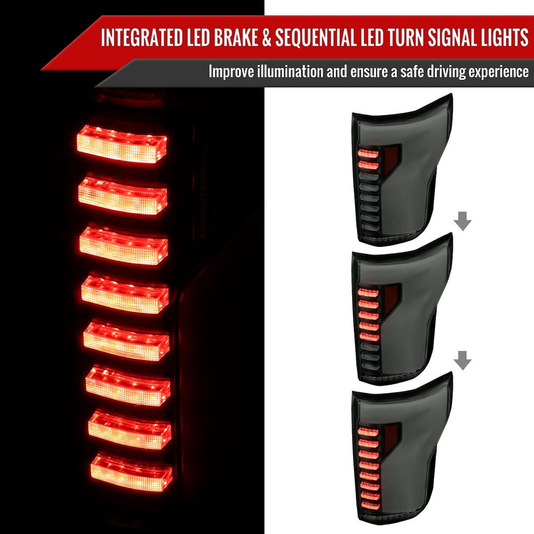 Spec-D Tunin Tail Light Assembly, LED, Smoke Lens with Red Reflector, Black ABS Plastic Housing – LT-F15015BBLED-SQ-RS