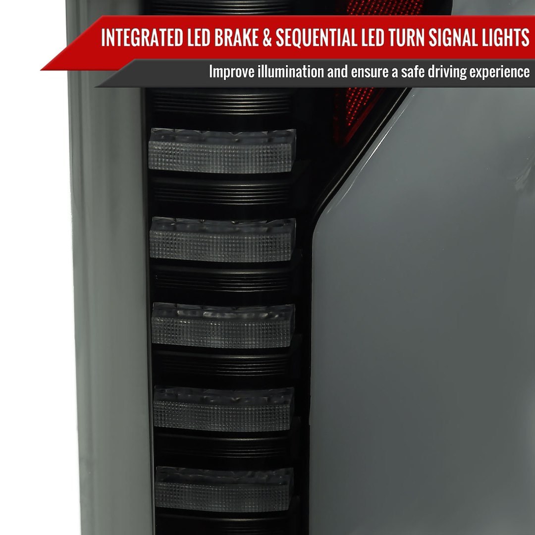 Spec-D Tunin Tail Light Assembly, LED, Smoke Lens with Red Reflector, Black ABS Plastic Housing – LT-F15015BBLED-SQ-RS