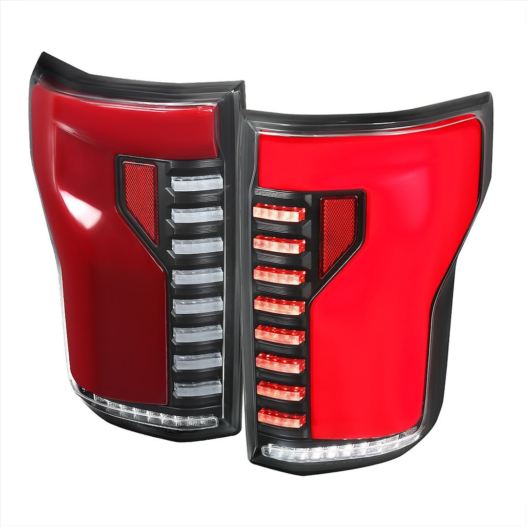 Spec-D Tunin Tail Light Assembly, LED, Red Lens with Red Reflector, Matte Black ABS Plastic Housing – LT-F15015JRLED-SQ-RS