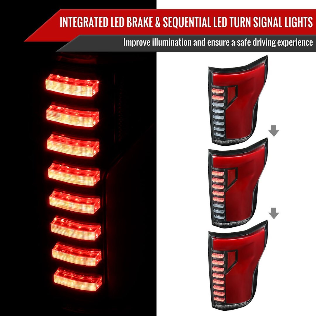 Spec-D Tunin Tail Light Assembly, LED, Red Lens with Red Reflector, Matte Black ABS Plastic Housing – LT-F15015JRLED-SQ-RS