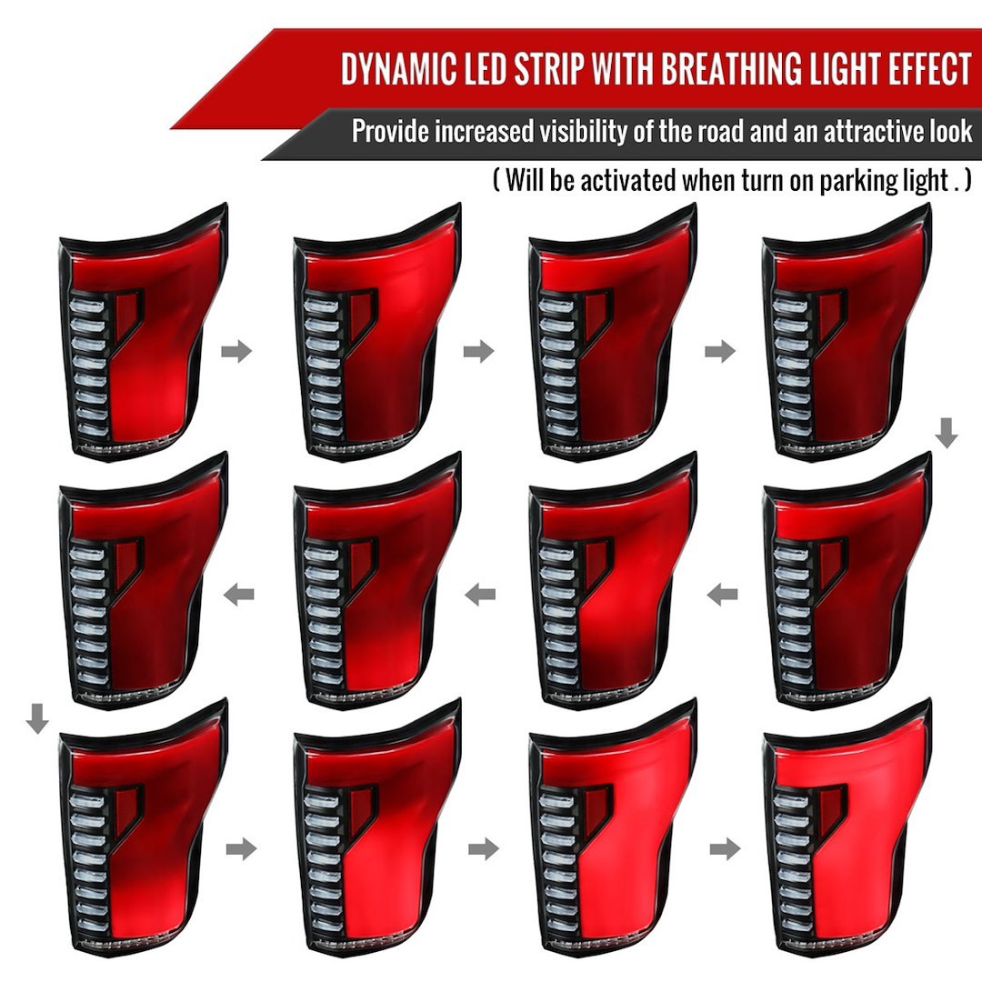 Spec-D Tunin Tail Light Assembly, LED, Red Lens with Red Reflector, Matte Black ABS Plastic Housing – LT-F15015JRLED-SQ-RS