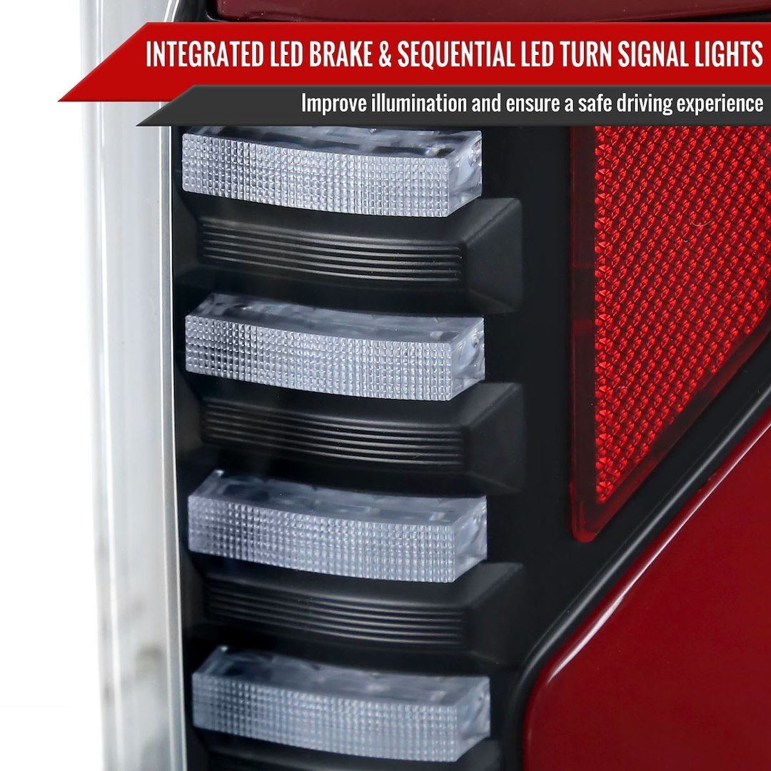 Spec-D Tunin Tail Light Assembly, LED, Red Lens with Red Reflector, Matte Black ABS Plastic Housing – LT-F15015JRLED-SQ-RS