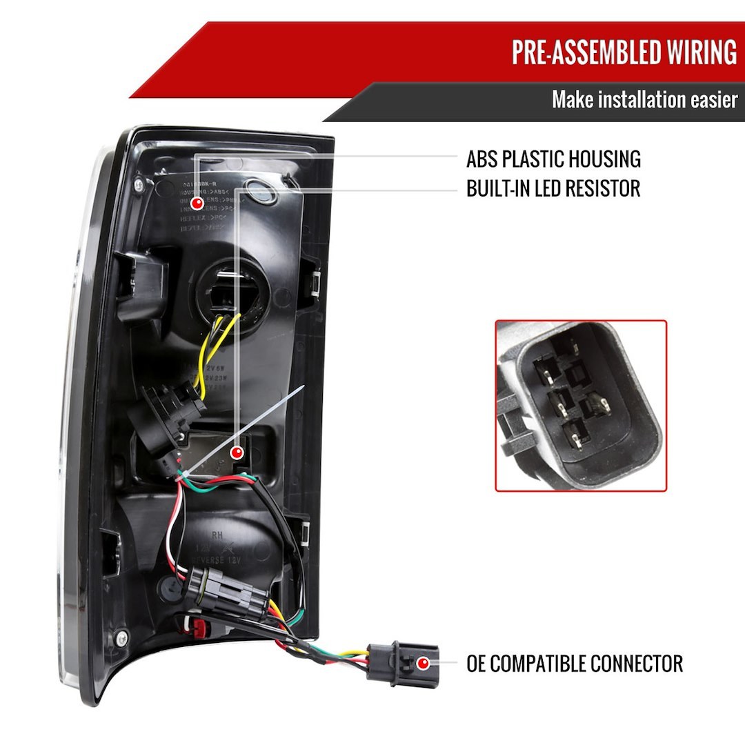 Spec-D Tunin Tail Light Assembly, LED, Smoke Lens, Matte Black ABS Plastic Housing – LT-RAM13SMLED-SQ-RS