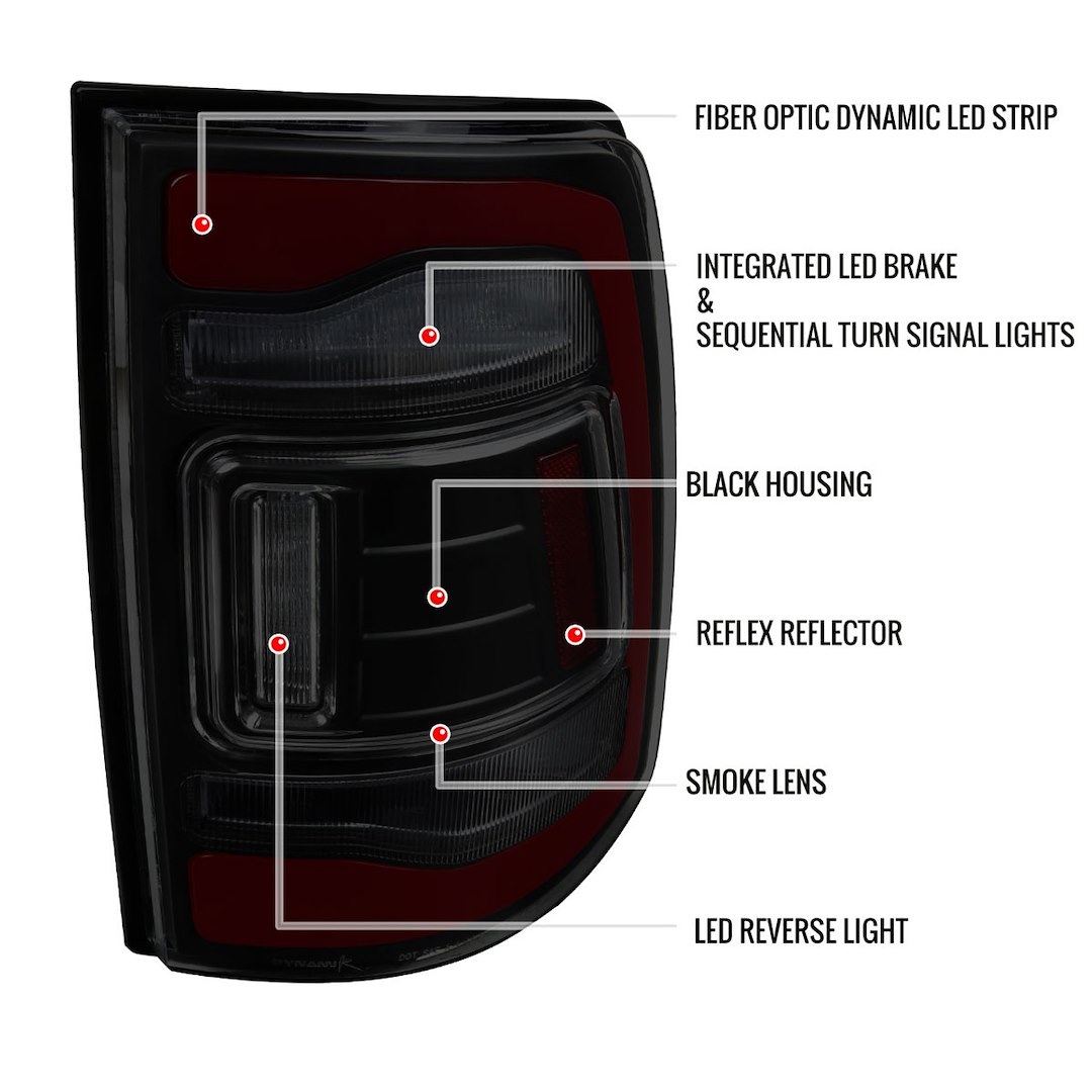 Spec-D Tunin Tail Light Assembly, LED, Smoke Lens, Matte Black ABS Plastic Housing – LT-RAM13SMLED-SQ-RS