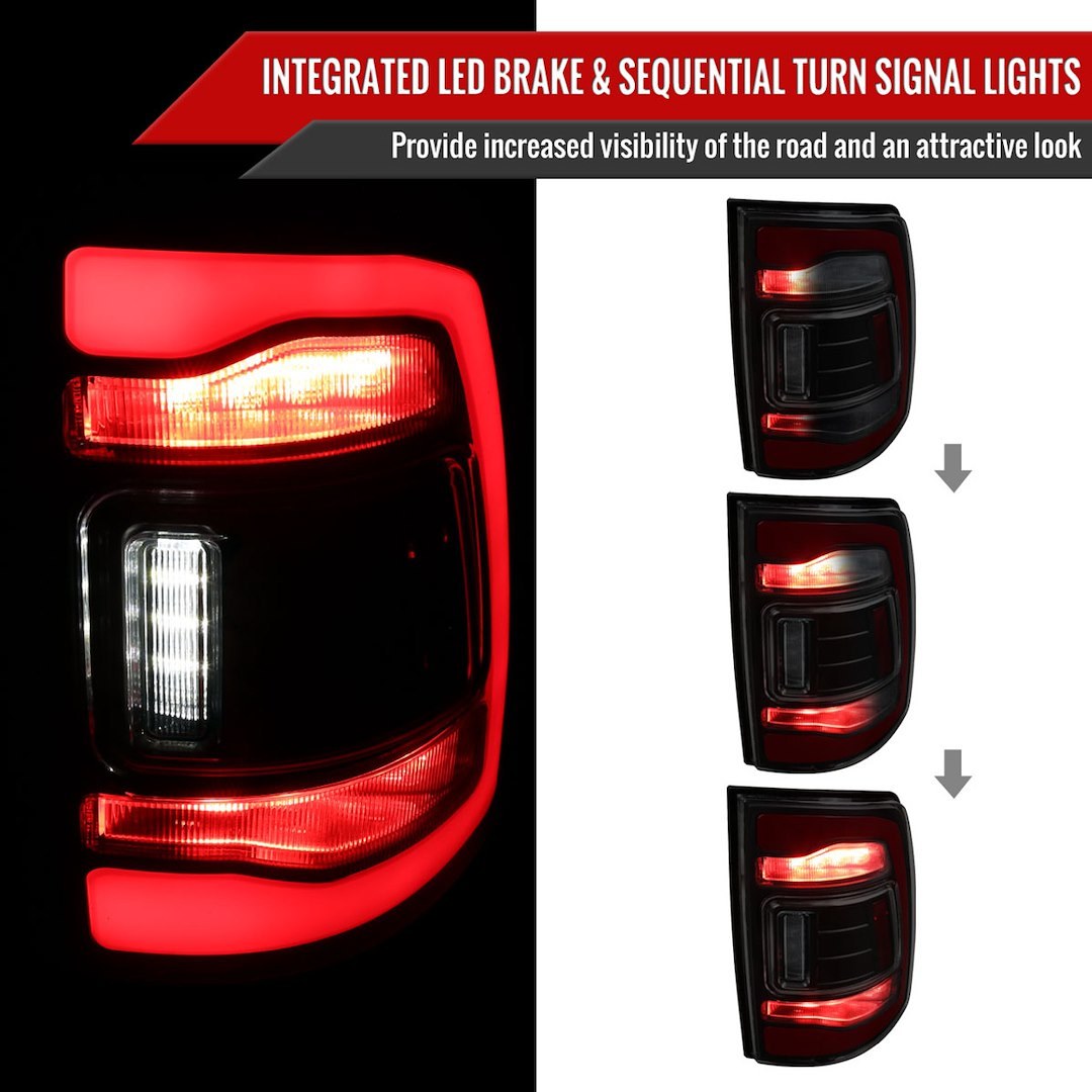 Spec-D Tunin Tail Light Assembly, LED, Smoke Lens, Matte Black ABS Plastic Housing – LT-RAM13SMLED-SQ-RS