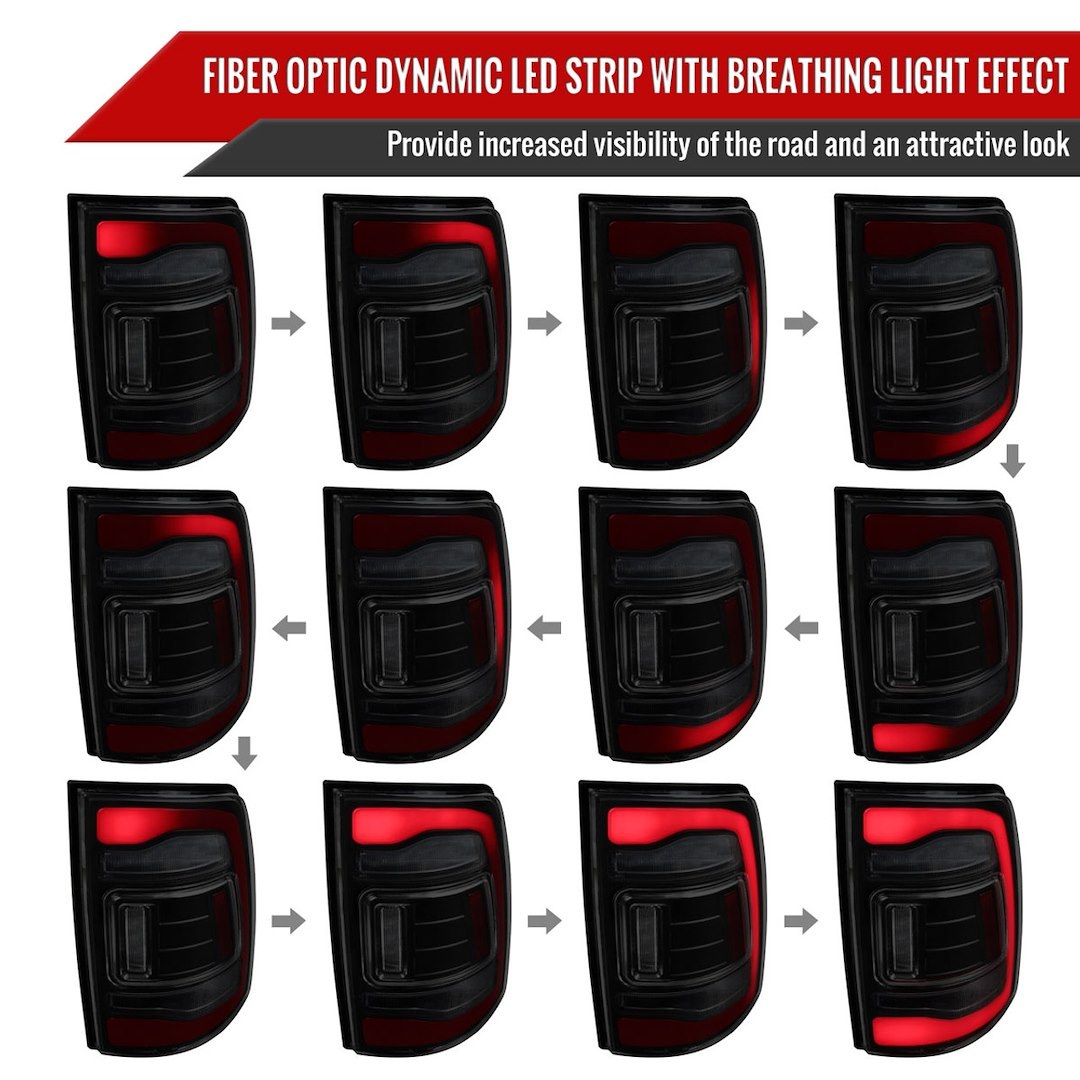 Spec-D Tunin Tail Light Assembly, LED, Smoke Lens, Matte Black ABS Plastic Housing – LT-RAM13SMLED-SQ-RS
