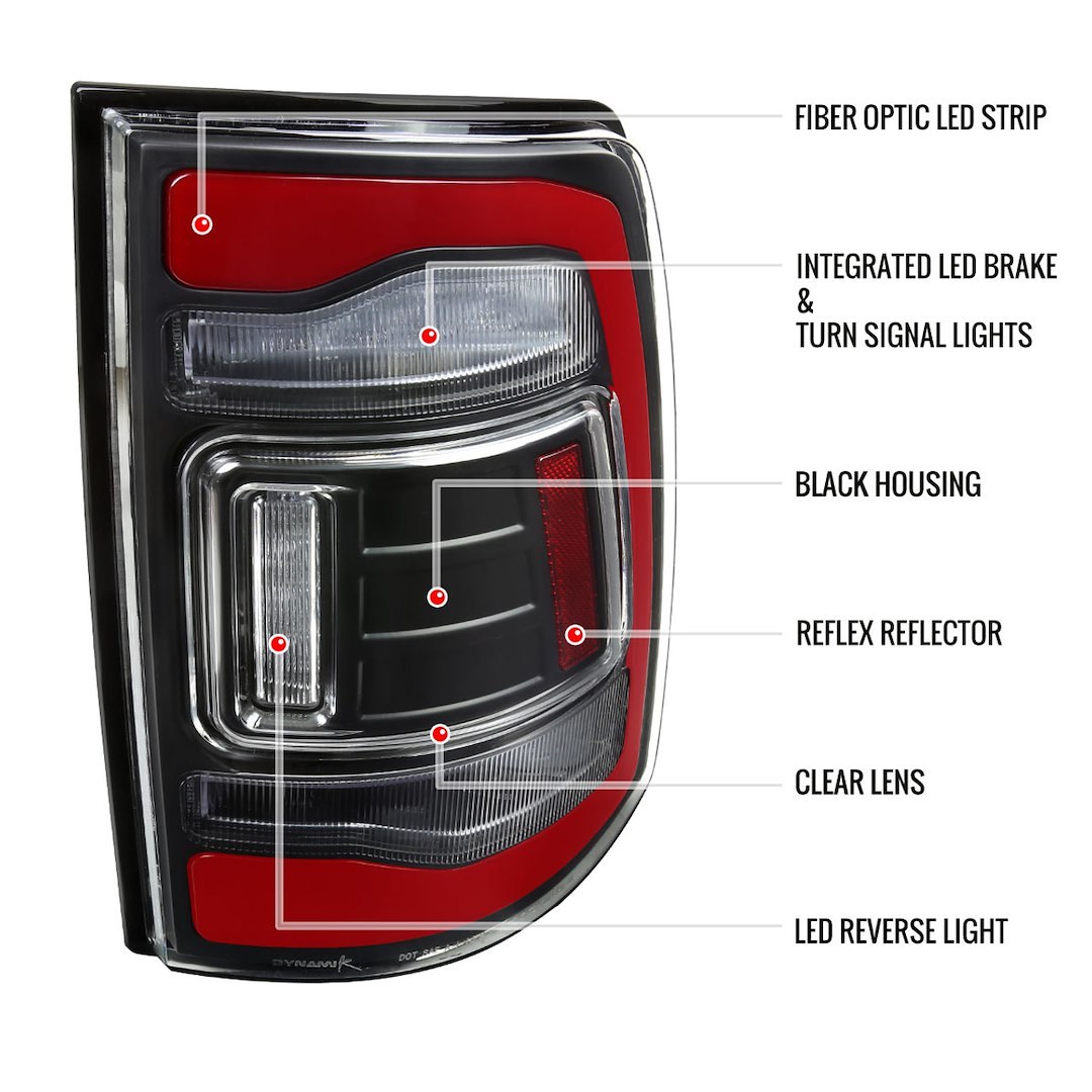 Spec-D Tunin Tail Light Assembly, LED, Clear/ Red Lens, Matte Black ABS Plastic Housing – LT-RAM09JRLED-RS