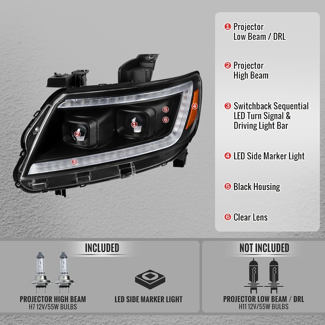 Spec-D Tunin Headlight Assembly, Halogen Bulb – 2LHP-COL15JM-SQ-RS