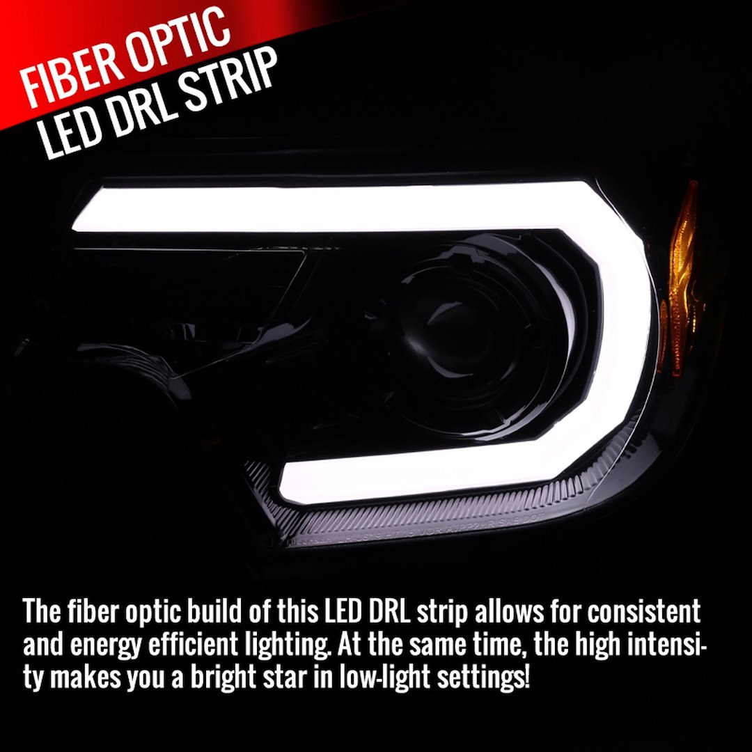 Spec-D Tunin Headlight Assembly, Halogen Bulb, Projector Headlights with LED C-Bar, H7 High Beam/ Low Beam 55 Watt Bulb, Clear Lens – 2LHP-TAC12BK-TM