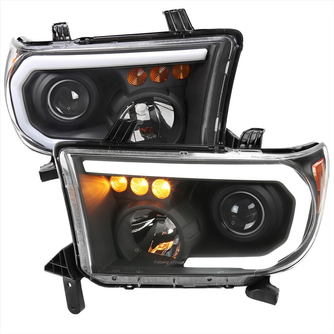 Spec-D Tunin Headlight Assembly, Retro Style Projector Headlight with Daytime Running Light and Turn Signal Light, Clear Lens – 2LHP-TUN07JM-G3-GO