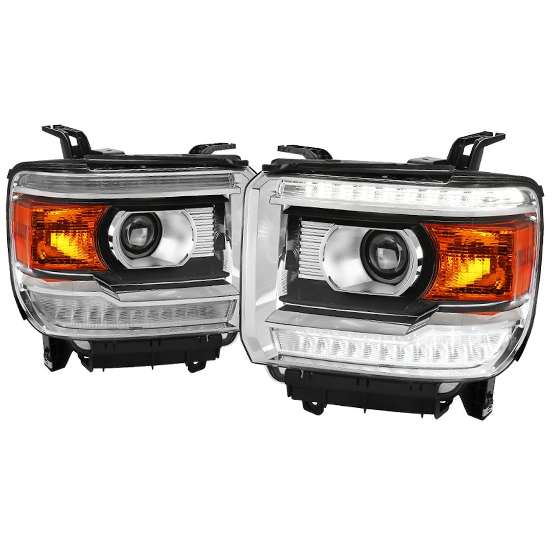 Spec-D Tunin Headlight Assembly, Projector Headlights with LED Light Strip, Clear Lens, Chrome Housing, DOT/ SAE Approved – 2LHP-SIE14-DRL-GO