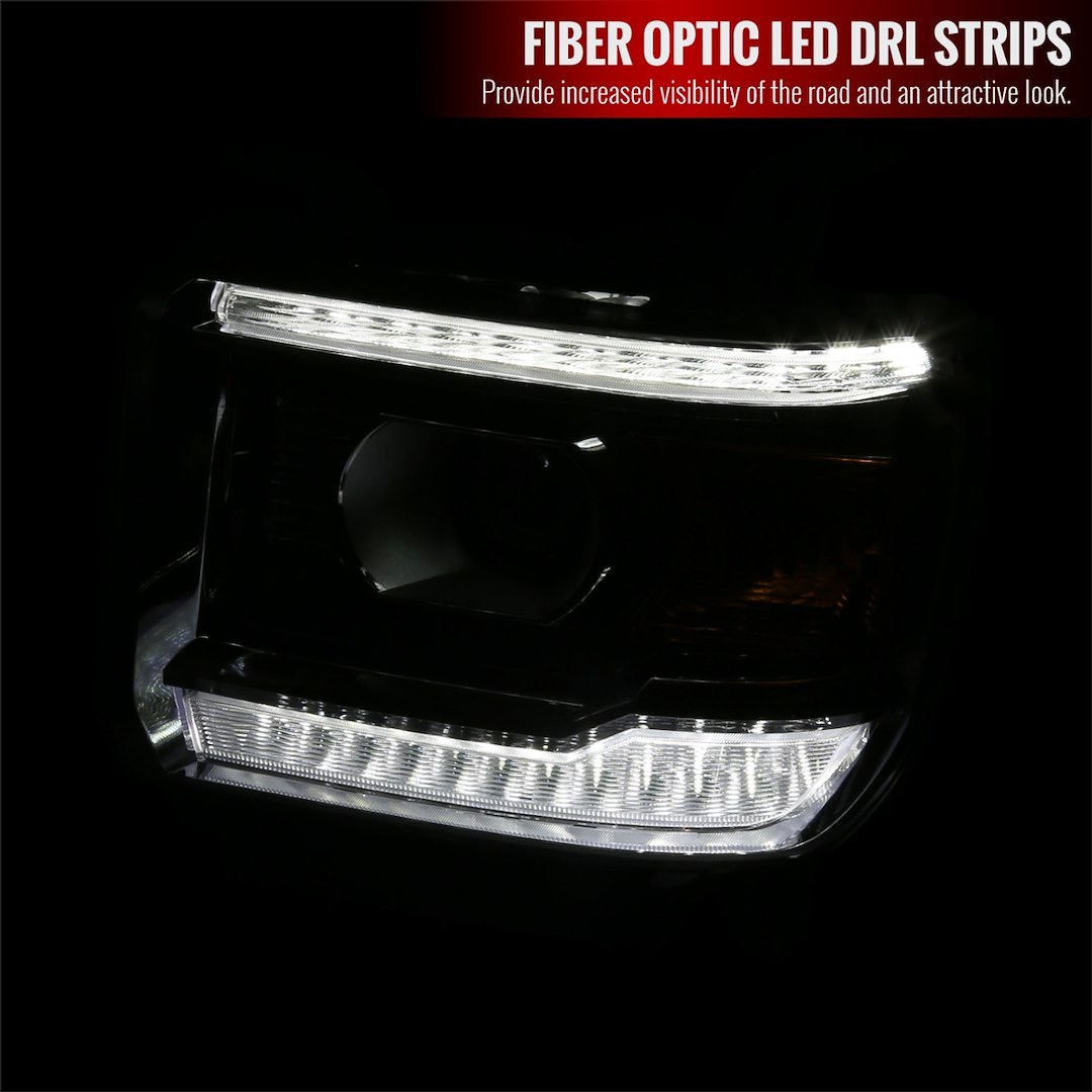 Spec-D Tunin Headlight Assembly, Projector Headlights with LED Light Strip, Clear Lens, Chrome Housing, DOT/ SAE Approved – 2LHP-SIE14-DRL-GO