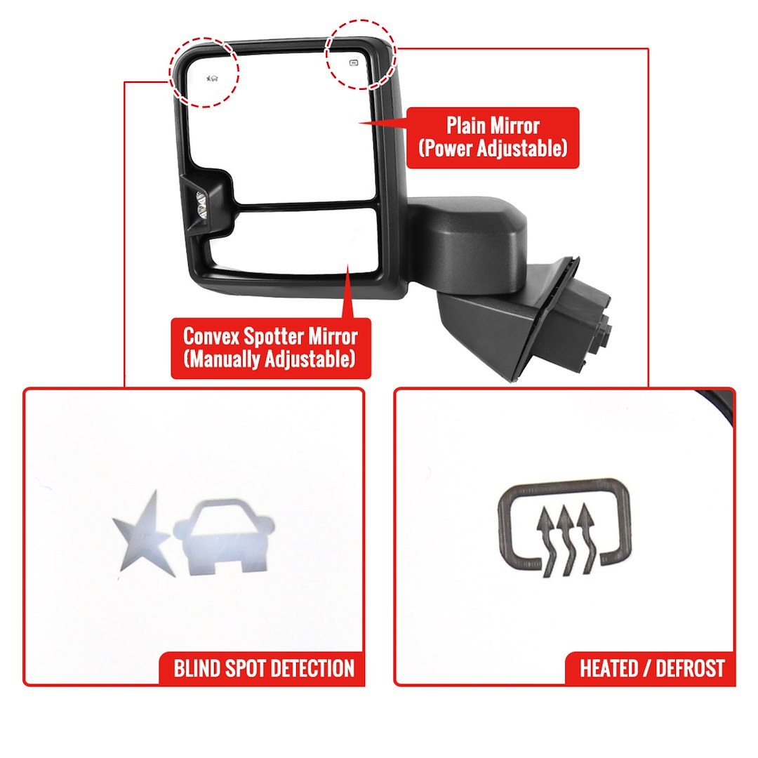 Spec-D Tunin Exterior Towing Mirror, Single 4-1/2 Inch Width X 11-3/4 Inch Height, Extends Up to 20-1/2 Inch – RMX-SIE1915G3HP-FS