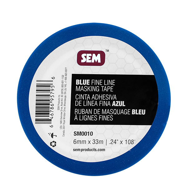 Sem Products Masking Tape, Fine Line, Used for Automotive Paint Refinish Applications, 0.24 Inch Width X 108 Feet Length, Blue – SM0010