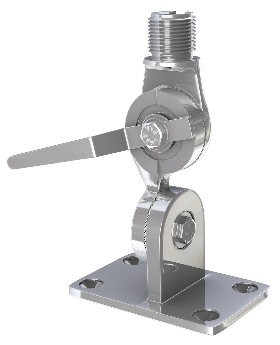 Shakespeare Antenna Mount, Stainless Steel Ratchet Mount with Handle, 1 Inch – 14 Thread, With Cable Slot, 5/16 Inch Diameter – 3187