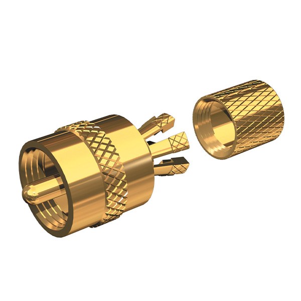 Shakespeare Antenna Cable Connector, Centrepin Connector for RG-8X/ RG-58/ Au Coaxial Cable, Gold Plated Brass, Single – PL-259-CP-G