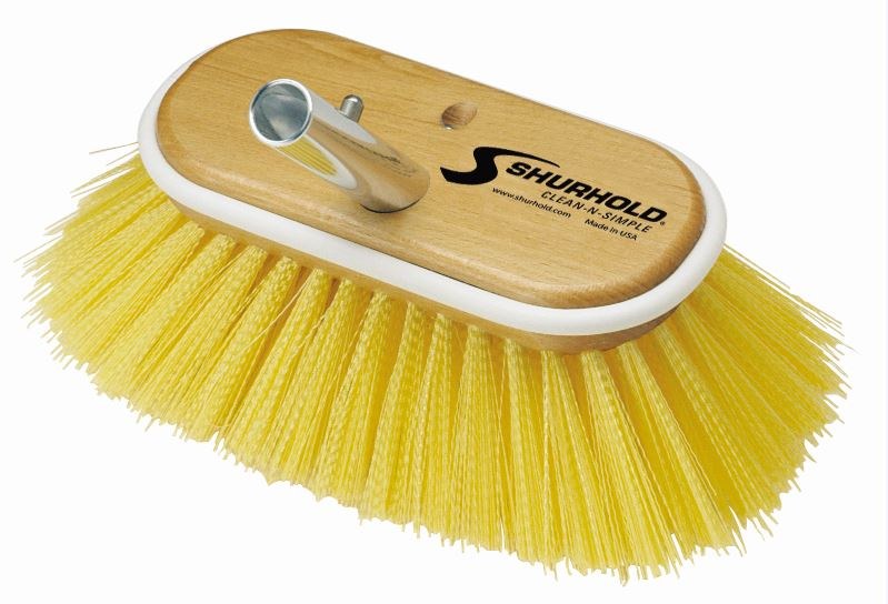 Shurhold Ind Scrub Brush, Classic, Use on Textured and Non-Skid Surfaces, 6 Inch Medium Deck Brush, Polystyrene Bristle, Yellow, Single – 955