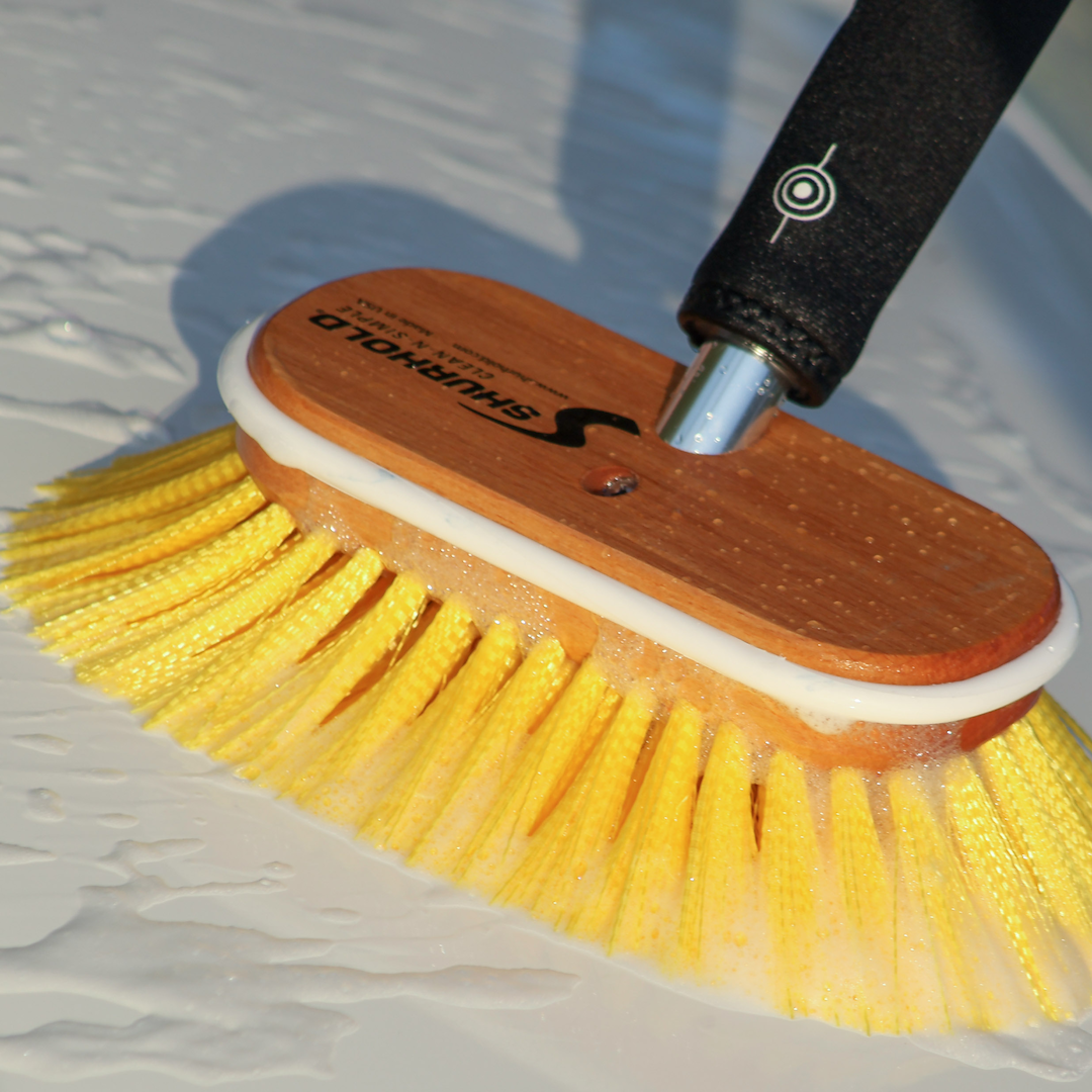 Shurhold Ind Scrub Brush, Classic, Use on Textured and Non-Skid Surfaces, 6 Inch Medium Deck Brush, Polystyrene Bristle, Yellow, Single – 955