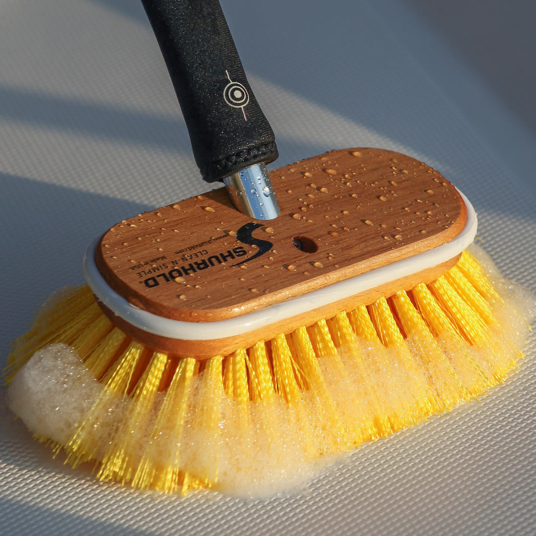 Shurhold Ind Scrub Brush, Classic, Use on Textured and Non-Skid Surfaces, 6 Inch Medium Deck Brush, Polystyrene Bristle, Yellow, Single – 955