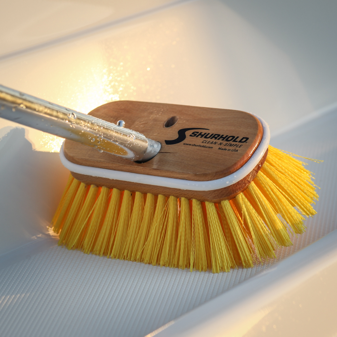 Shurhold Ind Scrub Brush, Classic, Use on Textured and Non-Skid Surfaces, 6 Inch Medium Deck Brush, Polystyrene Bristle, Yellow, Single – 955