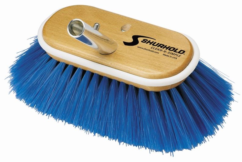Shurhold Ind Scrub Brush, Classic, Use on Delicate Surfaces Like Isinglass and Plexiglas, 6 Inch Extra Soft Deck Brush, Nylon Bristle, Blue – 970