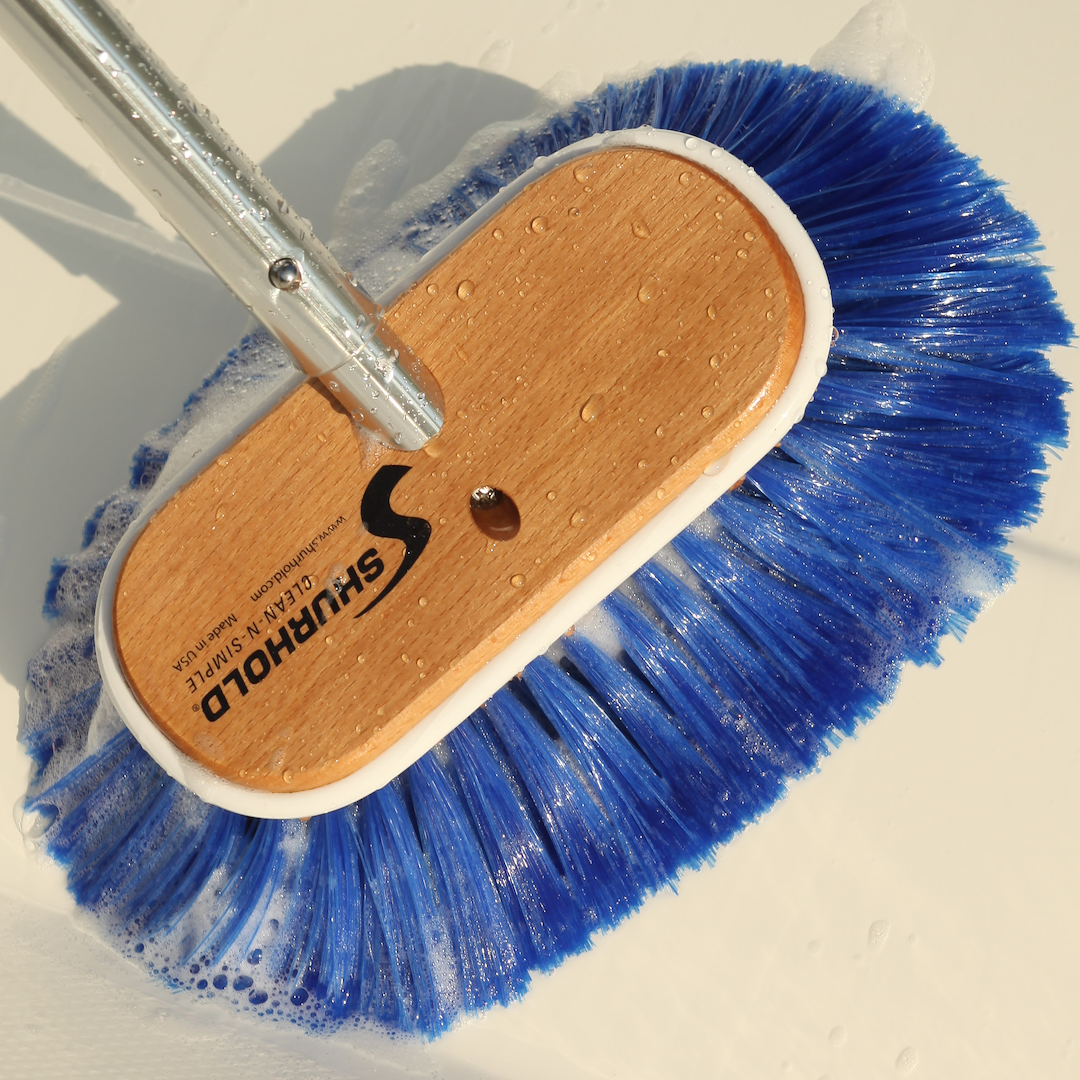 Shurhold Ind Scrub Brush, Classic, Use on Delicate Surfaces Like Isinglass and Plexiglas, 6 Inch Extra Soft Deck Brush, Nylon Bristle, Blue – 970