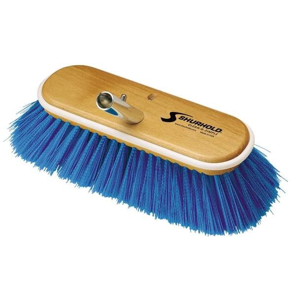 Shurhold Ind Scrub Brush, Classic, Use on Delicate Surfaces Like Isinglass and Plexiglas, 10 Inch Extra Soft Deck Brush, Nylon Bristle, Blue – 975