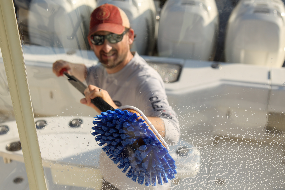 Shurhold Ind Scrub Brush, Classic, Use on Delicate Surfaces Like Isinglass and Plexiglas, 10 Inch Extra Soft Deck Brush, Nylon Bristle, Blue – 975